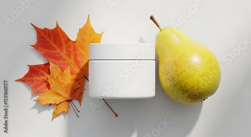 Autumn Beauty, Cosmetic Jar with Pear and Leaves