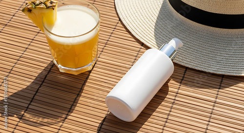 Summer Vibes- Sunscreen, Drink, and Hat