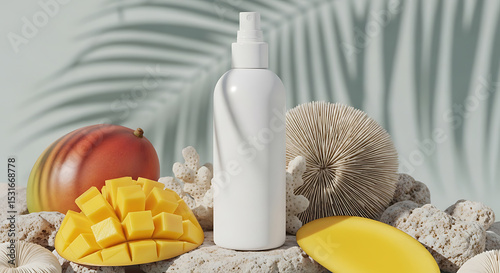 Tropical Skincare, Mango and Coral Still Life