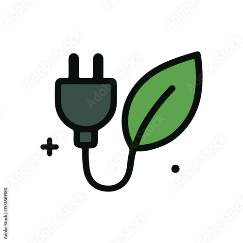 EcoFriendly Power Source Illustration with Leaf. Icon symbol illustration