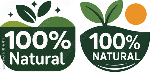 100% Natural Logo Design – Vector Template for Product Label, Organic Packaging, Eco-Friendly Badge, Healthy Food, and Green Branding


