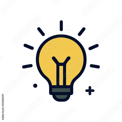 Glowing lightbulb radiating bright idea. Icon symbol illustration