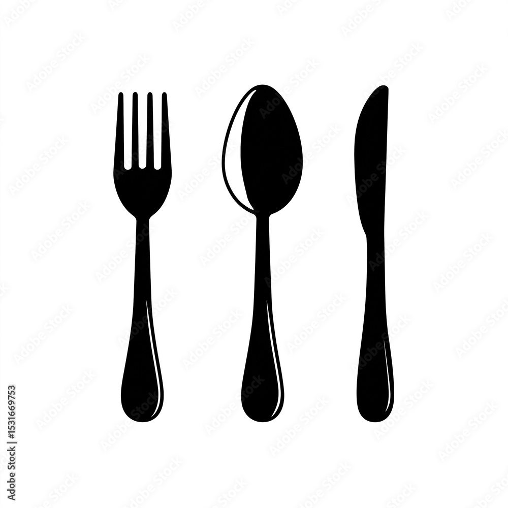 Fork, spoon and knife cutlery icon representing dining and eating Fork, spoon and knife cutlery icon representing dining and eating