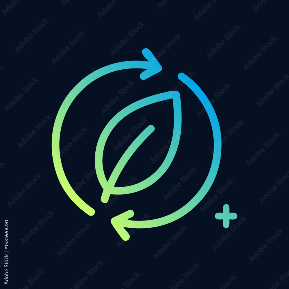 Fototapeta premium Sustainable growth leaf within recycling arrows. Icon symbol illustration