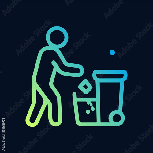 Cleaning Person tossing trash into bins. Icon symbol illustration
