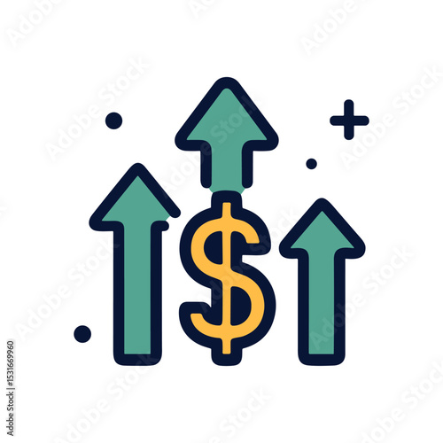 Finances grow with upward arrows. Icon symbol illustration