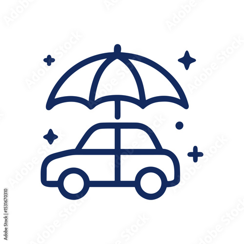 Car protected by an umbrella. Icon symbol illustration