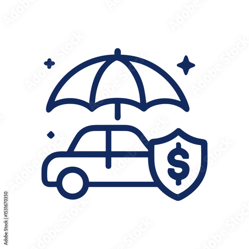 Safeguarded savings for auto assurance. Icon symbol illustration
