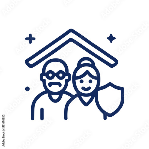 Seniors protected at home by security. Icon symbol illustration