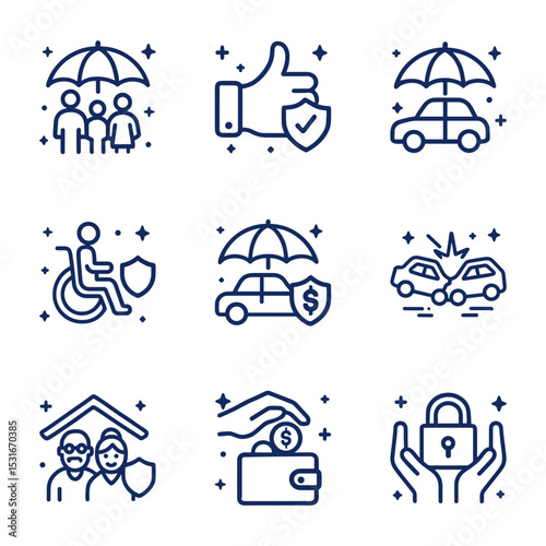 Insurance icons protection safety security and assurance. Icon symbol illustration