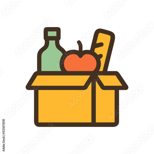 Colorful carton filled with food. Icon symbol illustration
