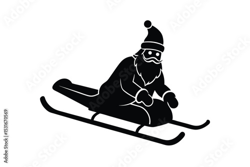 Santa Claus sledding down hill vector art illustration