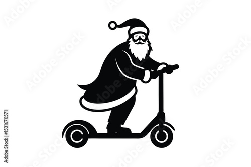 Santa Claus riding scooter vector art illustration