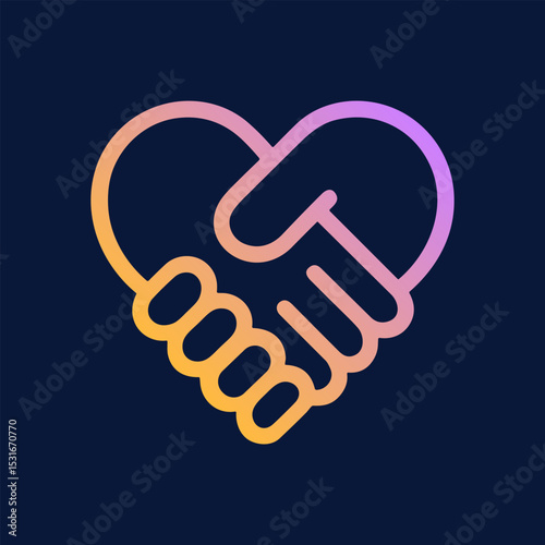 Two hands shake forming heart. Icon symbol illustration