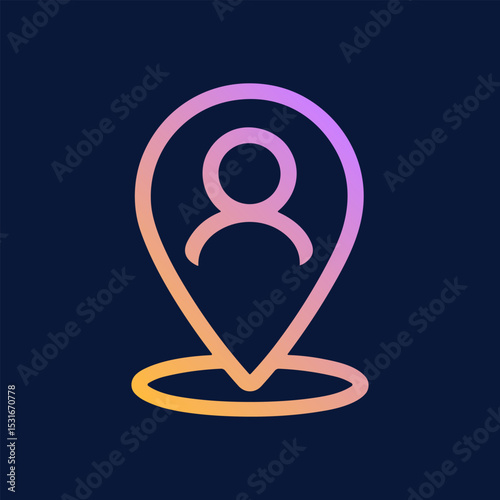 Location pinpoint featuring silhouetted person. Icon symbol illustration