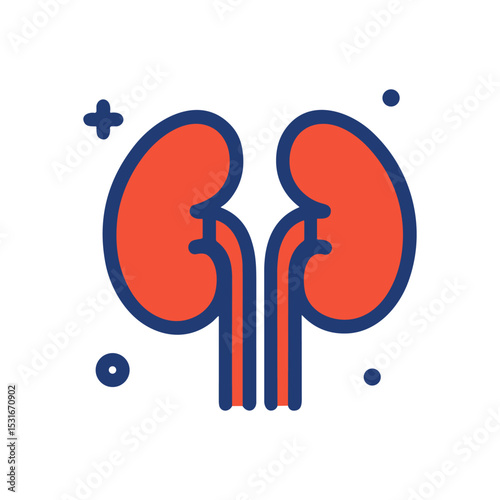 Kidneys depicted with medical dots and crosses. Icon symbol illustration