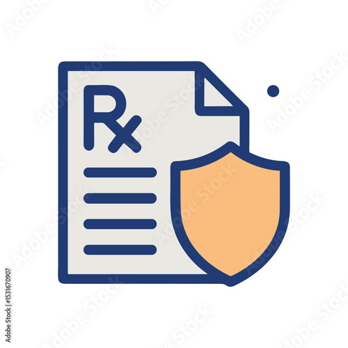 Medical prescription protected by insurance coverage. Icon symbol illustration