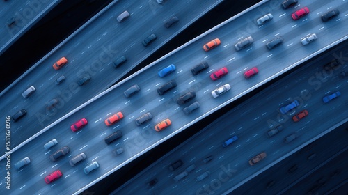 Aerial View of Busy Dual-Lane Highway Traffic with Colorful Vehicles