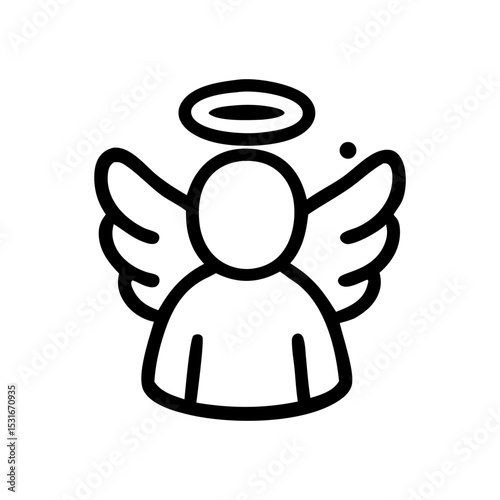Minimalist outline of an angel figure with wings and a halo, symbolizing peace and spirituality. Religious and spiritual concept