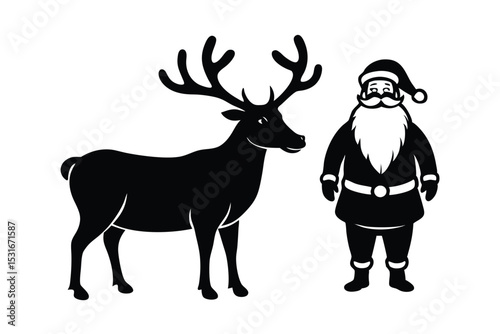 Santa Claus with reindeer vector art illustration