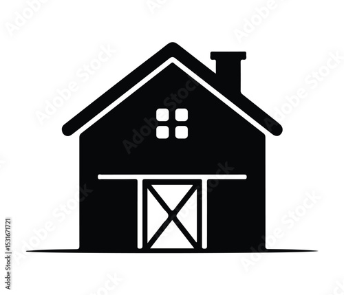Farmhouse Silhouette Vector, Black Farm Vector, Farmhouse and Crops Silhouette, Agricultural Landscape Icon, Rustic Farm Scene Vector.