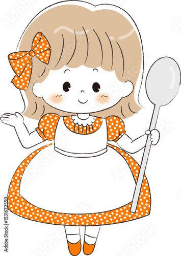 Girl in dress with big spoon
