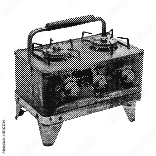 Camping stove halftone grunge vector design element