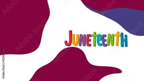 Juneteenth Independence Day. June 19th. Handwritten Animation. Colorful text on white background. 4k video