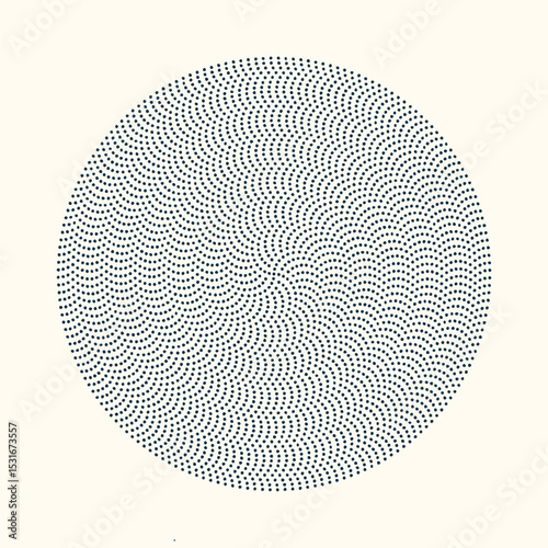 Minimilist circular arrangement of densely packed small dots creating a textured visual pattern design element vector