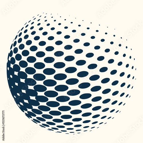 Minimilist halftone sphere pattern with varying dot sizes creating a three dimensional effect on a light background vector