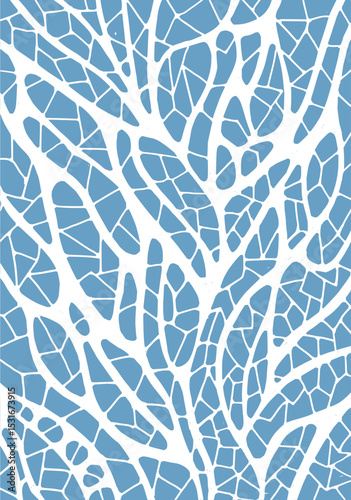 Minimilist white branching network with irregular shapes on a blue background creating an organic abstract pattern vector