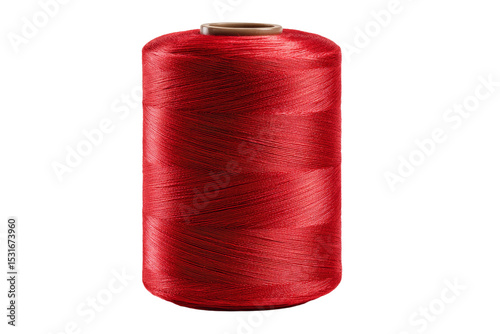 A red spool of thread is shown on a white background