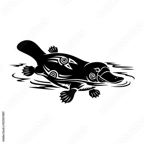 Platypus Tribal Tattoo Silhouette in Water