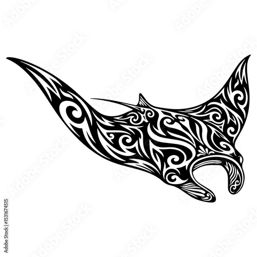 Tribal Manta Ray: Ornate Black and White Vector Illustration