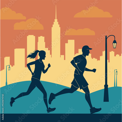 Fun cartoon-style treadmill workout scene