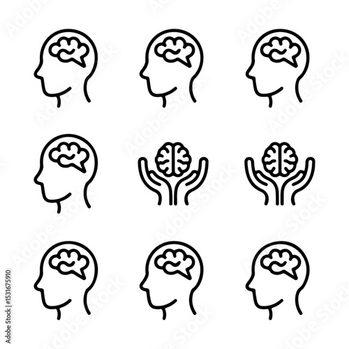 High Quality Mind, brain concept line icon set