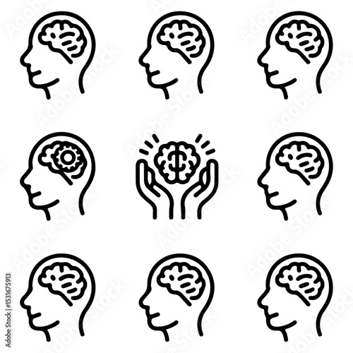 High Quality Mind, brain concept line icon set