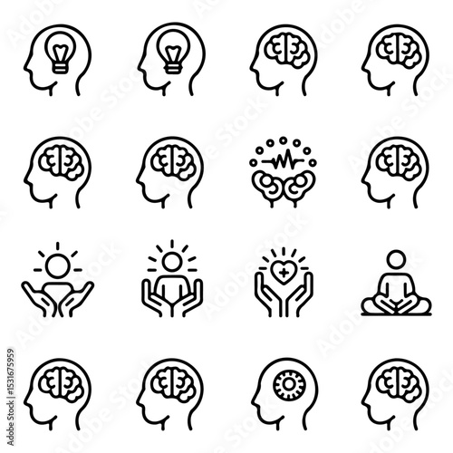 High Quality Mind, brain concept line icon set