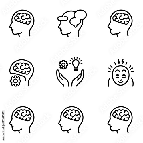 High Quality Mind, brain concept line icon set