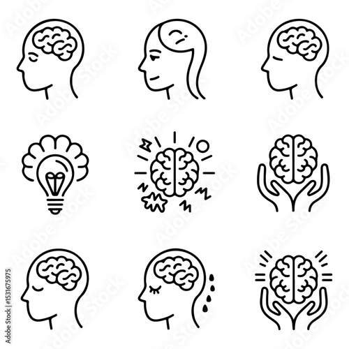 High Quality Mind, brain concept line icon set