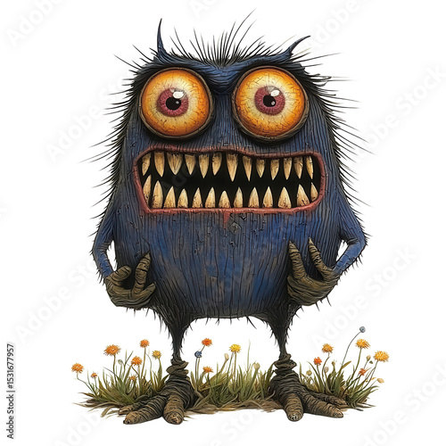 Mischievous Blue Monster in Flower Field
