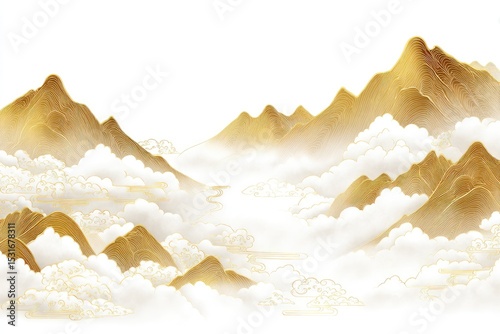 Golden mountain range, hazy clouds