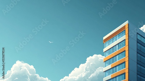Modern building under a partly cloudy sky.