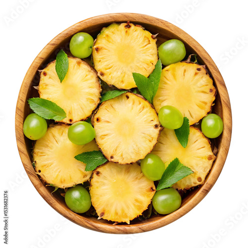 Pineapple slice with green grapes isolated, and a set of pineapple half slices set, Green grapes isolated