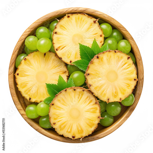 Pineapple slice with green grapes isolated, and a set of pineapple half slices set, Green grapes isolated