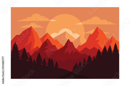 Majestic Sunset Mountain Landscape A Stunning Minimalist Illustration