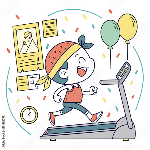 Fun cartoon-style treadmill workout scene
