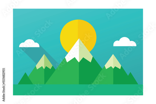 Majestic Mountain Peaks Sunrise Landscape Illustration