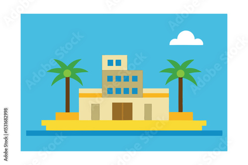 Tropical Island Paradise Beachfront Hotel with Palm Trees