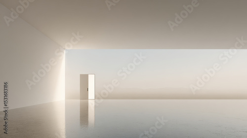 Wallpaper Mural japanese minimalist house entrance featuring light door surrounded by soft diffused light Torontodigital.ca